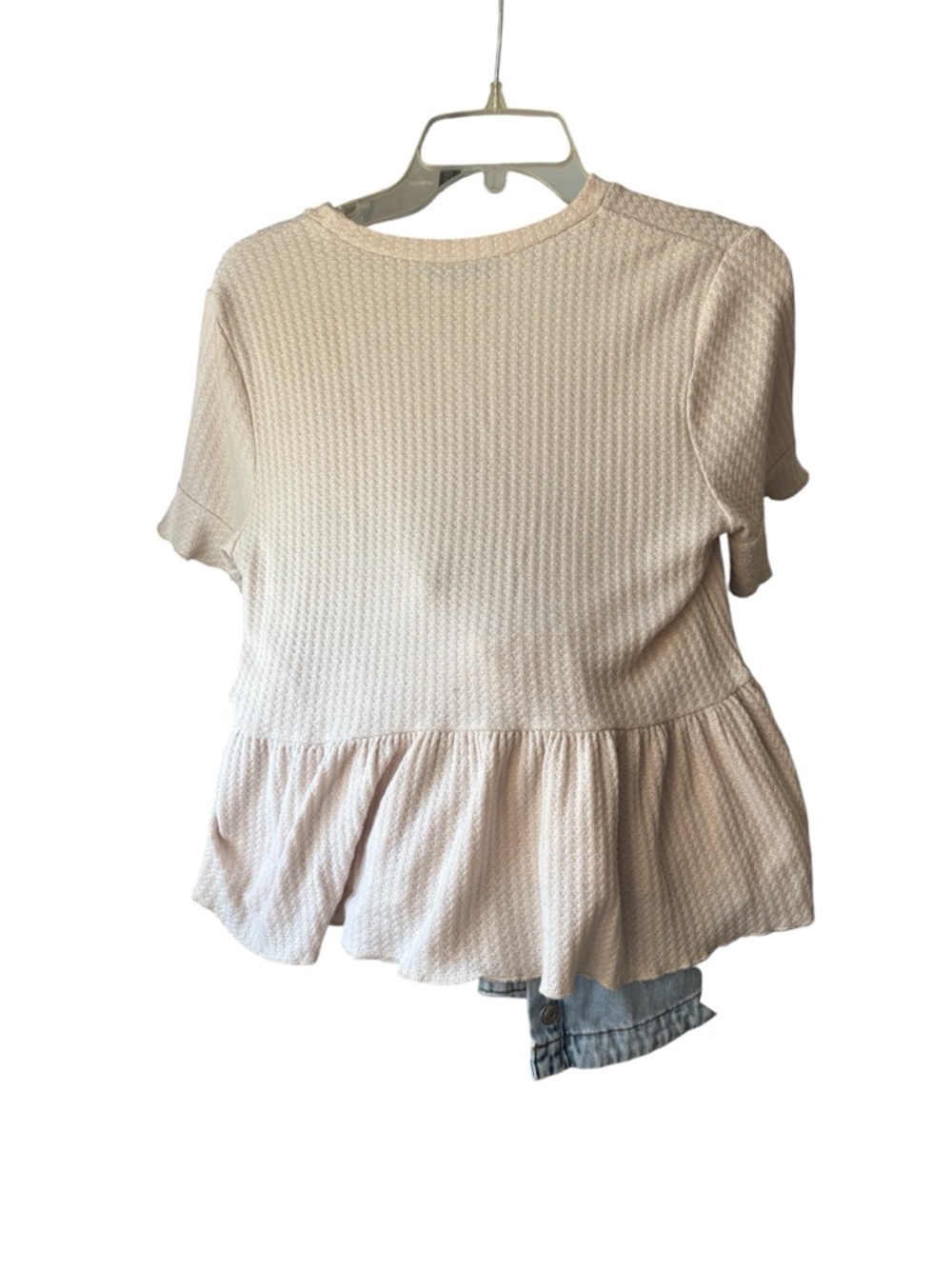 Waffle Knit Peplum Short Sleeve Top - Off White